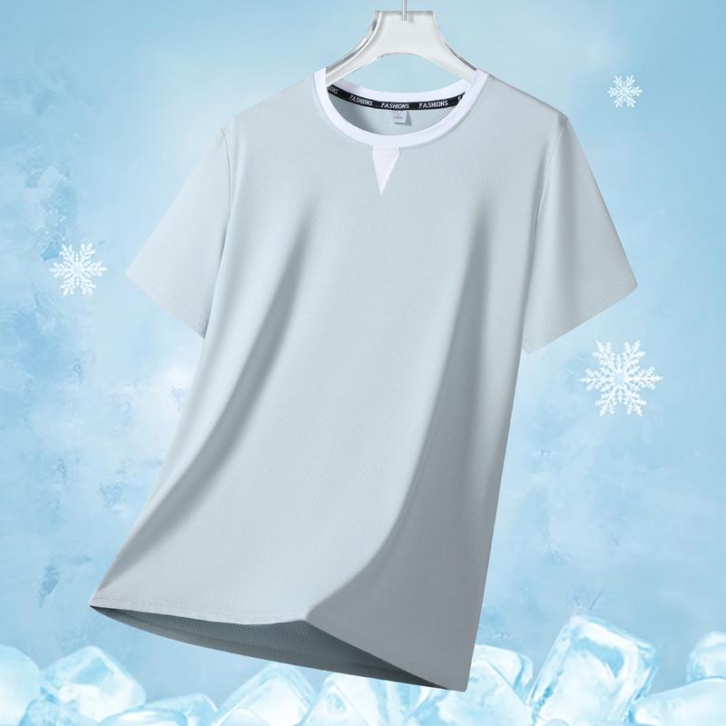 Sommer løs ensfarvet kortærmet t-shirt til mænd, Is silke t-shirt