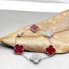 Bracciale da donna di alta qualità in oro rosa 18k, laser bianco, madreperla, calcedonio rosso, 15mm, quadrifoglio, cinque fiori
