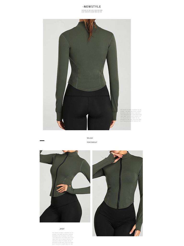 Stand-Collar Slim-Fit Fingerless Yoga Jacket - Long-Sleeve, Elastic, Zippered Running Wear