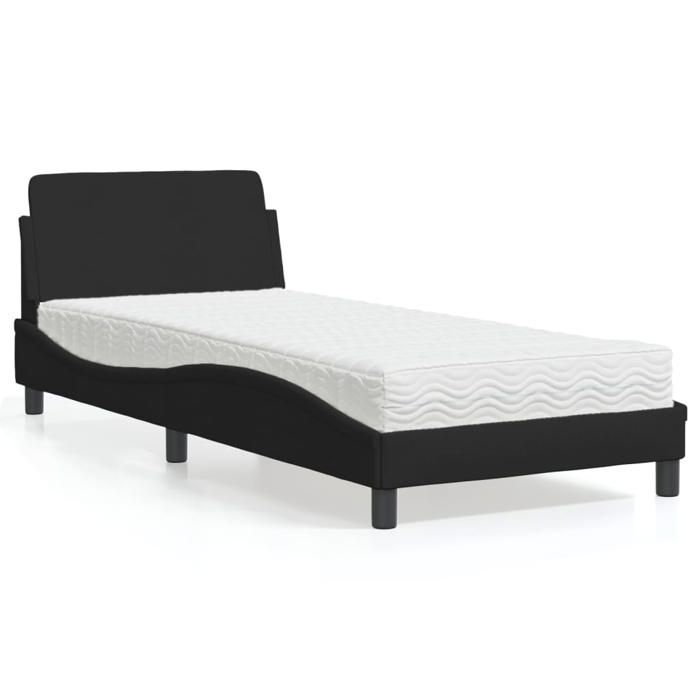 VidaXL Lit avec matelas noir 90x200 cm tissu, meuble de chambre à coucher, lit simple, cadre de lit incurvé, sommier, lit en 3208326