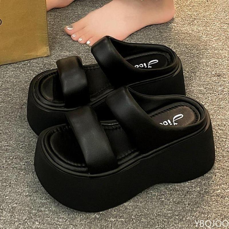 Summer 2026 Women's Fashionable Wedge Heels Slides Chunky Sandals High Heels casual Woman Beach Thick Bottom comfort Flip Flops
