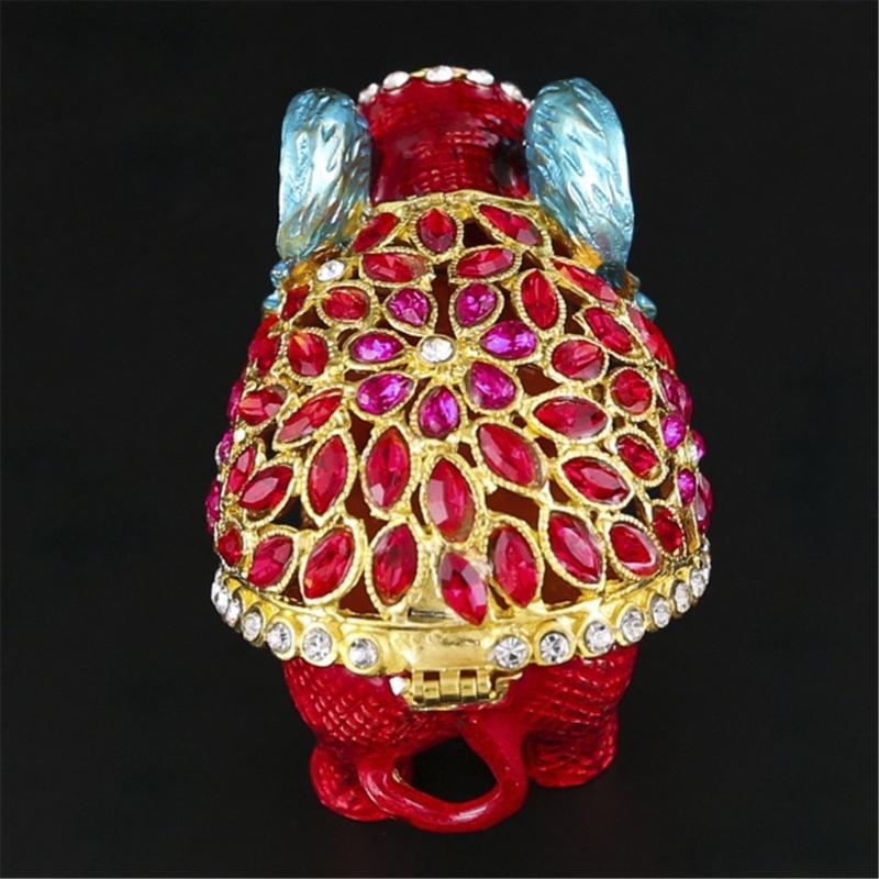 Decorative Elephant Jewelry Box with Enamel Finish and Crystal Detail for Ring, Earring and Dresser Storage Display