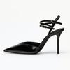 Fashion Sexy Pointed Toe Patent Leather Women Pumps Elegant Ankle Strap Buckle High Heels Luxury Designer Shoes Mules Heeled Sandals