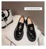 Black Leather British Style Platform Loafers for Women - Height Increasing Slip-on Arc De Triomphe Design