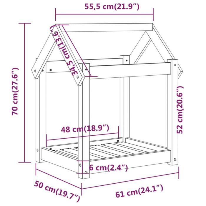 822201 vidaXL Lit pour chien Noir 61x50x70 cm Bois de pin solide