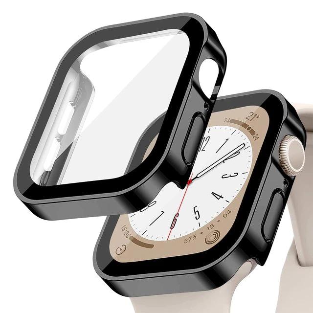 Glass+Case For Watch 42 46mm 45mm 41 49 44mm 40 Mm Straight Edge Screen Protector Cover Case iWatch SE 6 7 8 9 10 11 Ultra