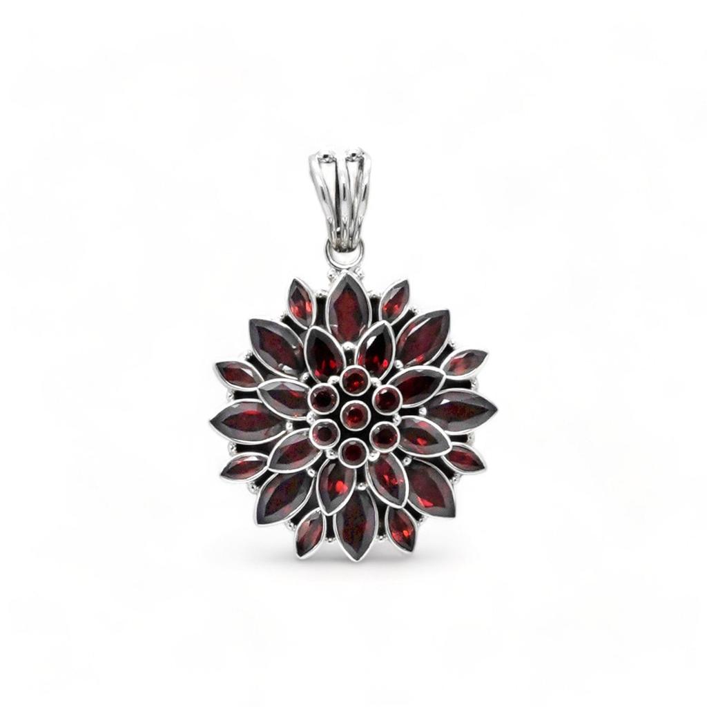 Sterling Silver Flower Pendant: Amethyst, Peridot & Citrine Gemstone
