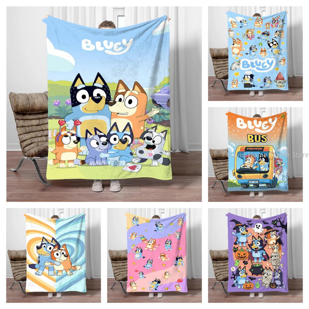 MINISO Disney-Bluey Cartoon Decke Flauschiger Flanell Kinder und Erwachsene Sofa Plüsch Tagesdecke Überwurf Mittagsdecke für Sofa Bett Geschenk