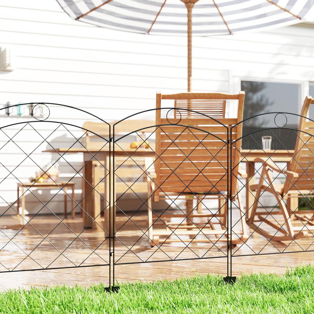 Steel Decorative Outdoor Picket Fence Panels Set of 4, Black