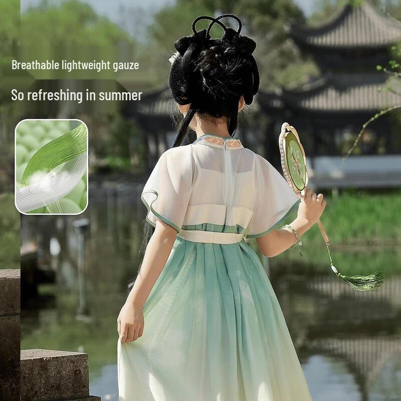 ASK JUNIOR Girls' Hanfu Style Short Sleeve Summer Dress