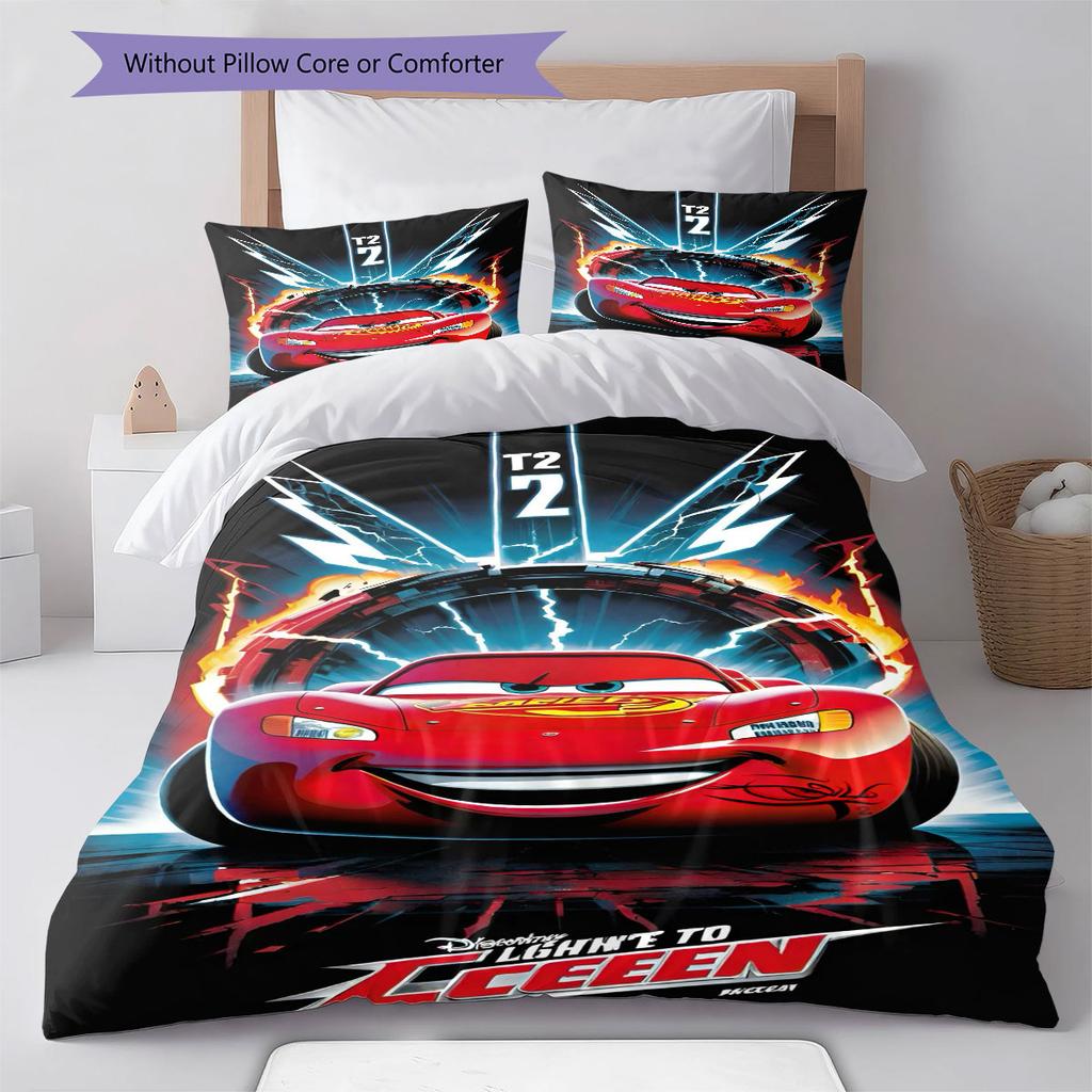 Lightning McQueen Cars 3Pcs Bedding Set for Kids, Soft Microfiber Bed Set for Boys Bedroom, Cartoon Movie Home Decor