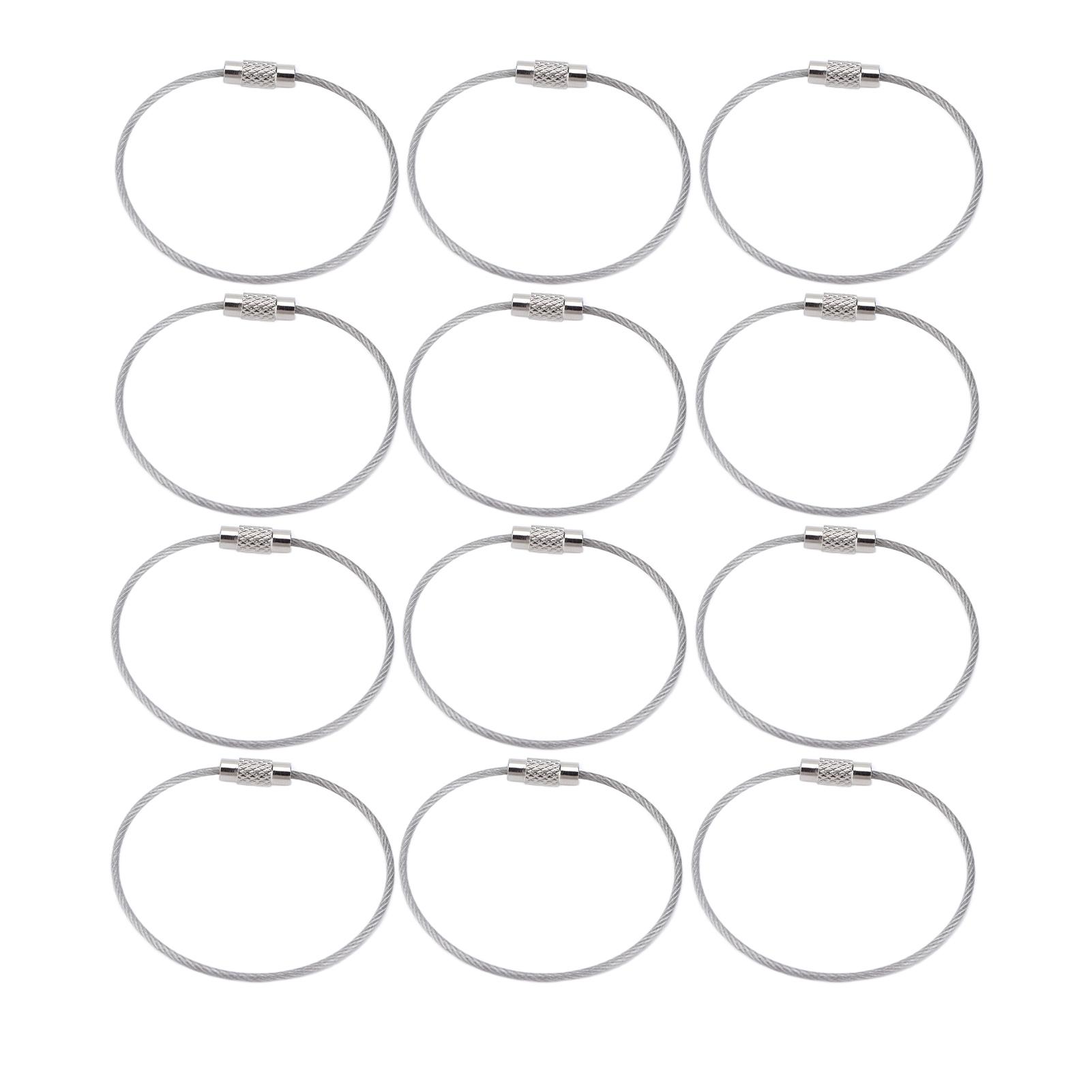 12 Pcs Wire Keychains Stainless Steel Wire Rope Key Ring Multi Purpose Wire Buckle Rope Loop CoilSilver