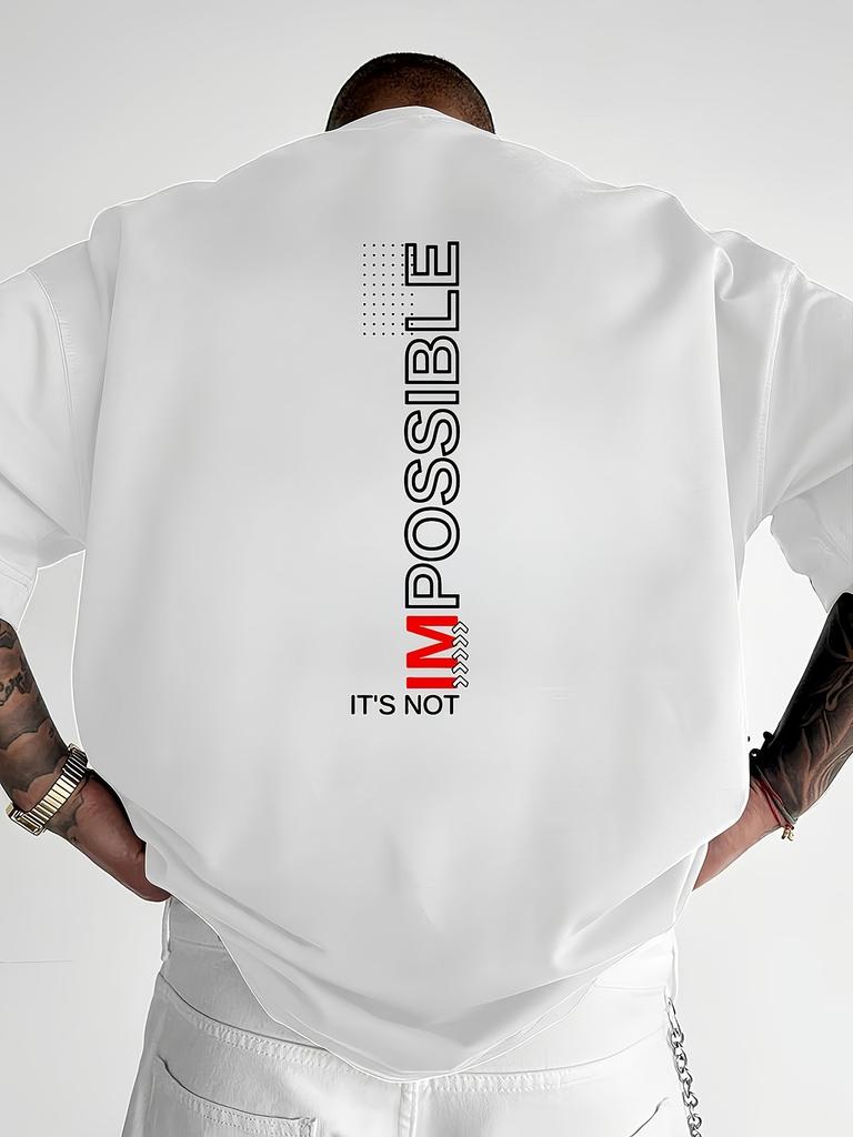 2026 New Year Mens Short Sleeved Tshirt with English Pattern Loose Fit Fashionable Casual Round Neck Top