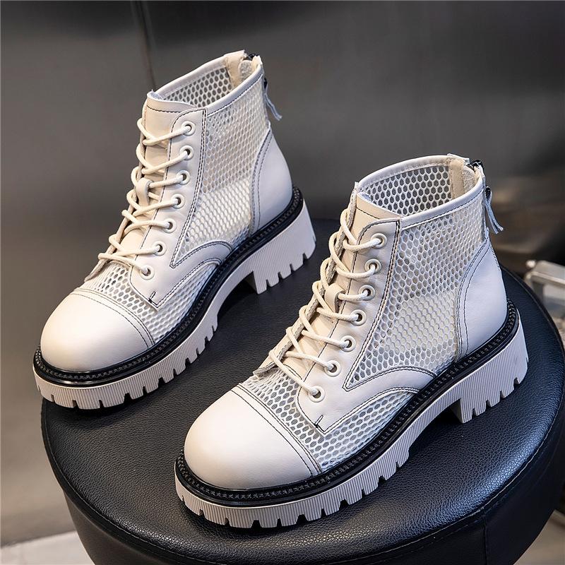 

Кожаные женские туфли, ботинки Martin женские 2025 года, новые летние женские дышащие полые сетчатые ботинки, короткие ботинки на плоской подошве, детские ботинки Tide 40 бежевый