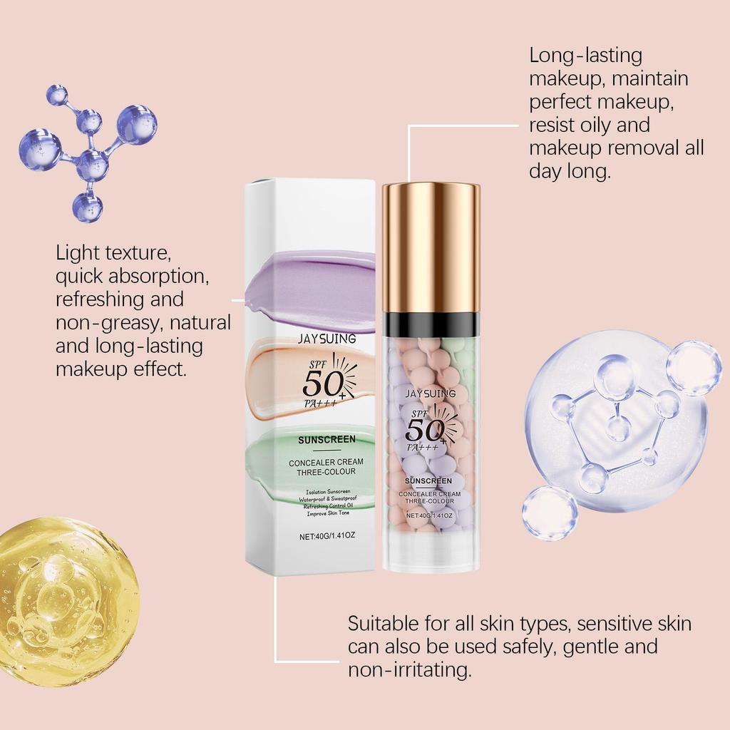 Tri-Color Protective Barrier Cream Concealer Barrier Cream Skin Care Moisturizing Blemish Coverage Smooth Makeup Holding