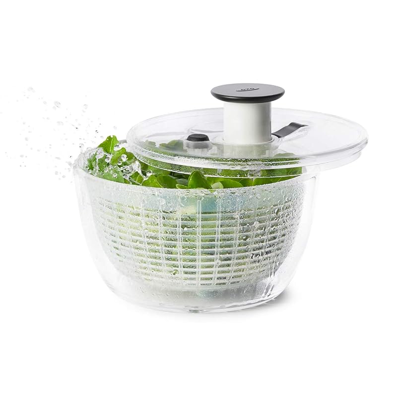 OXO Salad Spinner, Small, Round, Serves 2-3 people, Ideal for single use, 20.5 x 20.5 x 12 cm, Dishwasher safe (low temperature setting).