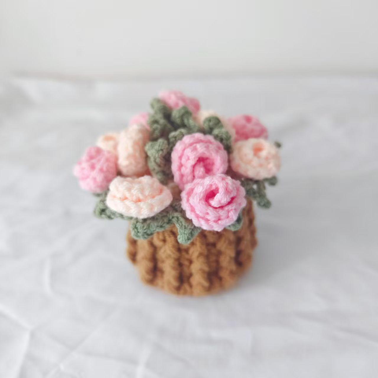 Crochet Floral Coasters Set Table Decorations Bouquet Coasters Potted Plant Decor Handmade Crafts Table Mat Kitchens Accessories coasters and flowers&Round