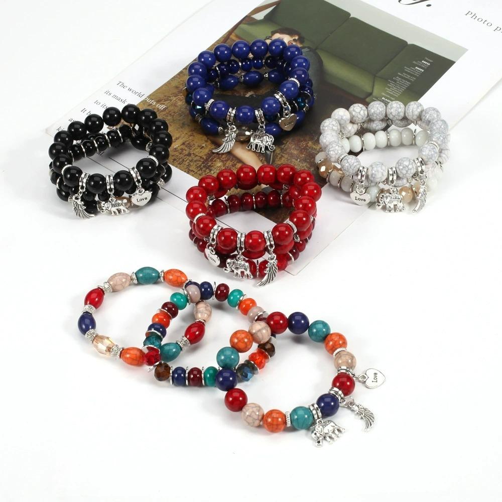 3pcs/Set Boho Style Beaded Charm Bracelets Long Wrap Jewelry Set With Colorful Gems for Women Party Accessories Gifts