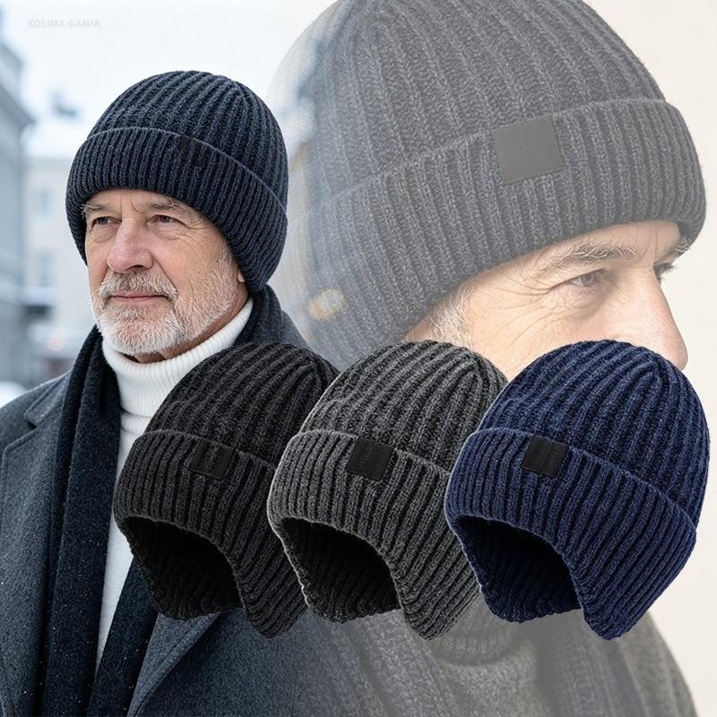 Cycling Ear Protection Winter Warmth Hat for Men Plush Knitted Hat Peaked Cap Fashion Fur Lined Hooded Hats Outdoor Earmuff