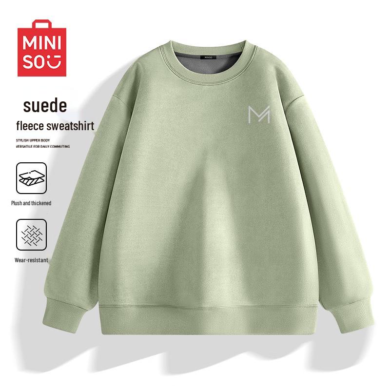 MINISO Men s Winter Fleece Lined Suede Sweatshirt 2XL