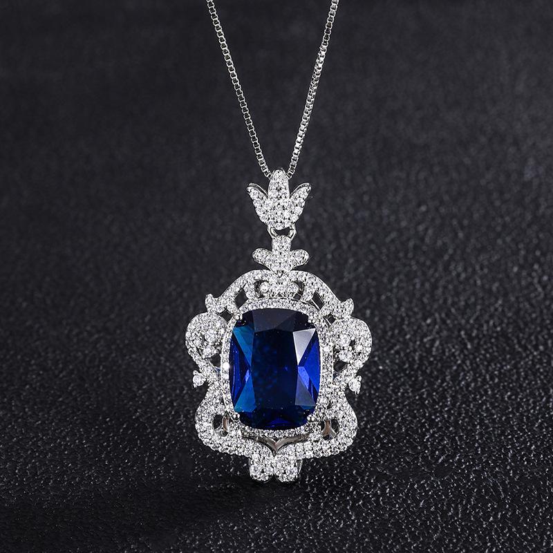Jewelry Retro Style Simulation Color Treasure Full Diamond Luxury Inlaid Creative Pendant Necklace Main Stone 12 * 16