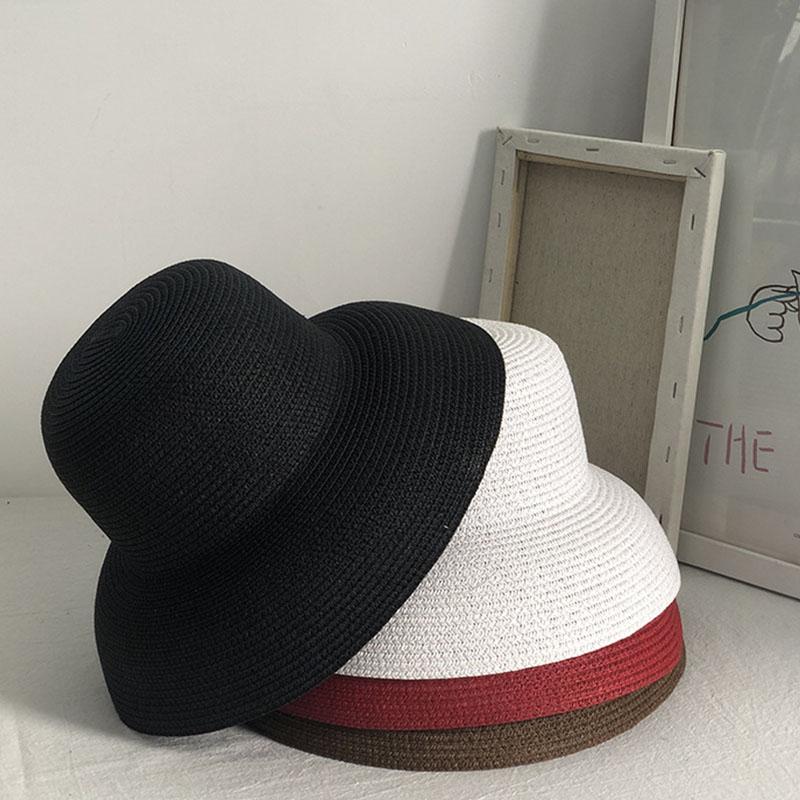 Cloche Women Summer Hat Plain Straw Hats Bucket Hat Breathable Wide Brim UV Protection Beach Cap Seaside Travel Hat