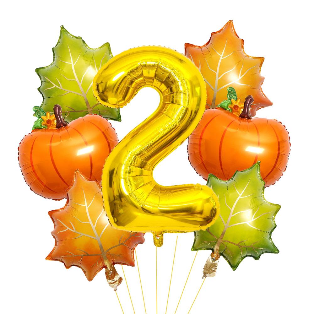 7pcs Pumpkin Maple Leaves Balloons Set 32inch Gold Number Balloon for Fall Party Thanksgiving festival Party Decoration Gifts