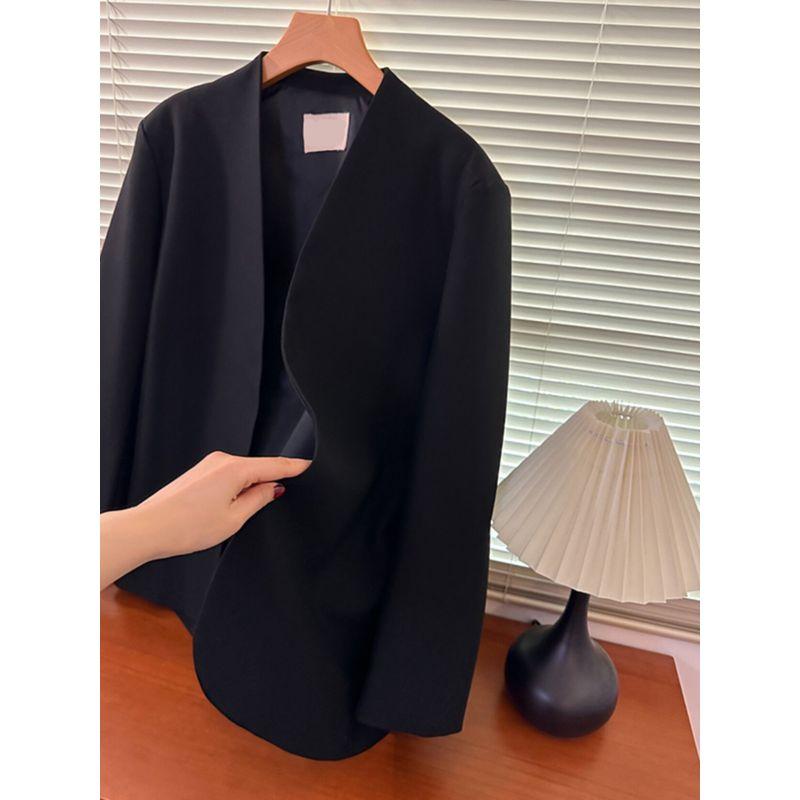 

Уровень Хаоса! Старый стиль Цянь Носить Без воротника Черный костюм Верхняя одежда Женская Ранняя весна Новая верхняя одежда Кардиган Топ Black S