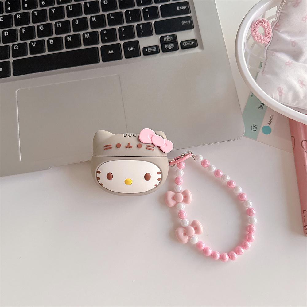 Kawaii 3D Hellokitty Headphone Case Silicone Shockproof Cover for Airpods Pro 2 Pro 3 Airpods 4 Case with Chain Charm