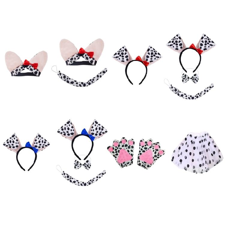 Dogs Hair Hoop Set Plush Tail Dogs Lovely Dogs Ears Headband Mesh Skirt Gloves Animals Dogs Cosplay Set for Halloween