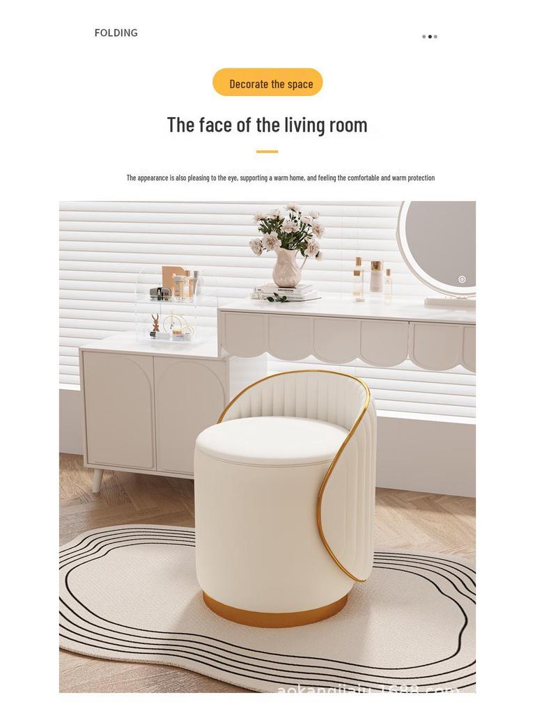 Stołek do makijażu z litego drewna: Lekki Luksus Okrągłe Krzesło do Salonu lub Toaletki, Dostawa Tego Samego Dnia