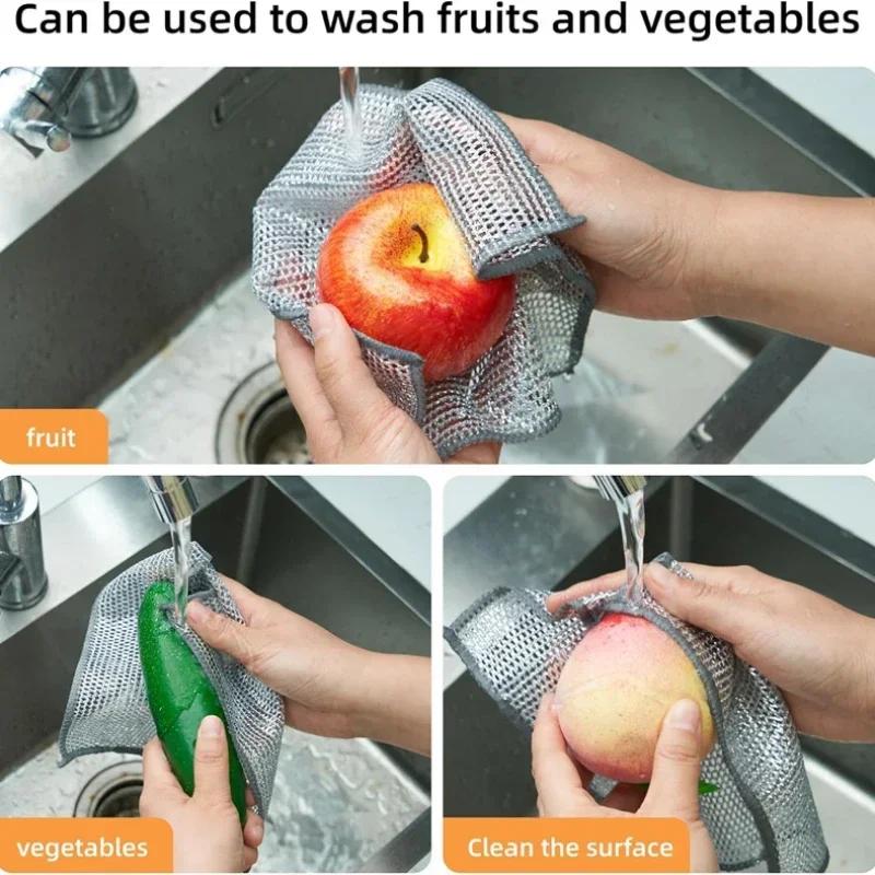 10pcs Thickened Double Sided Metal Steel Cleaning Towel Wire Dishcloth Kitchen Scrubber Reusable Pot Dish Washing Rag Durable Scouring Pads For Home K