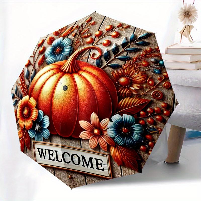Autumn Pumpkin Welcome Sign - Fall Decorative Plaque with Flowers and Leaves Umbrella, Christmas Gift Y91