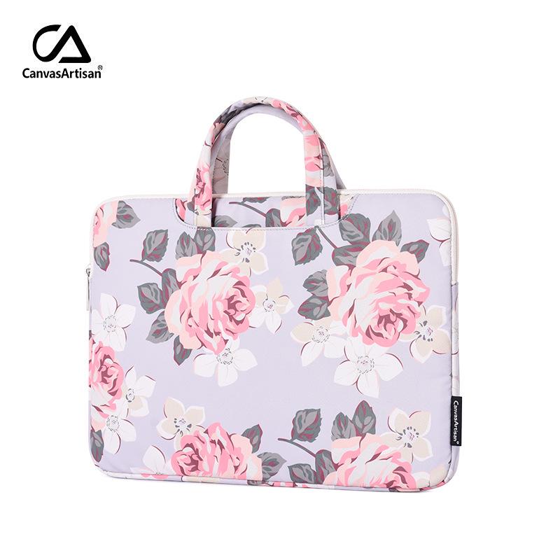 Laptop-Hülle mit weißem Rosenmuster für HP, Asus, Dell, Microsoft - Handliche Innentasche zur doppelten Verwendung