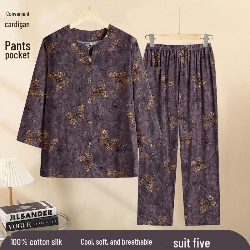 

Summer Rayon Pajama Cardigan Set for Middle-Aged & Elderly Women 3XL (115-130 jin)