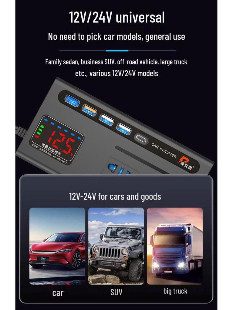 Universal Car Inverter 12V/24V to 220V Power Socket for Sedan/Truck Charging