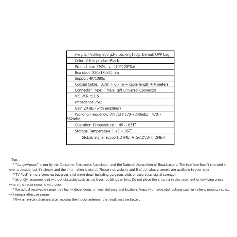 4K 1080P High Gain HD TV DTV Box Digital TV Antenna 120Miles Booster Active Indoor Aerial Flat Design TNT Antenna Replac