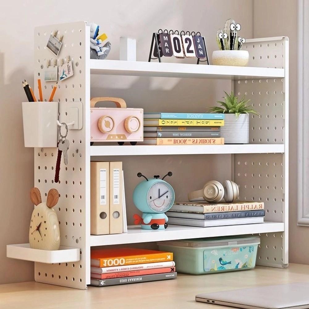 New Simple Design Hole Board Bookcase Modern Style Open Top Tabletop Shelving Easy Assembly Desktop Bookcase Home Office