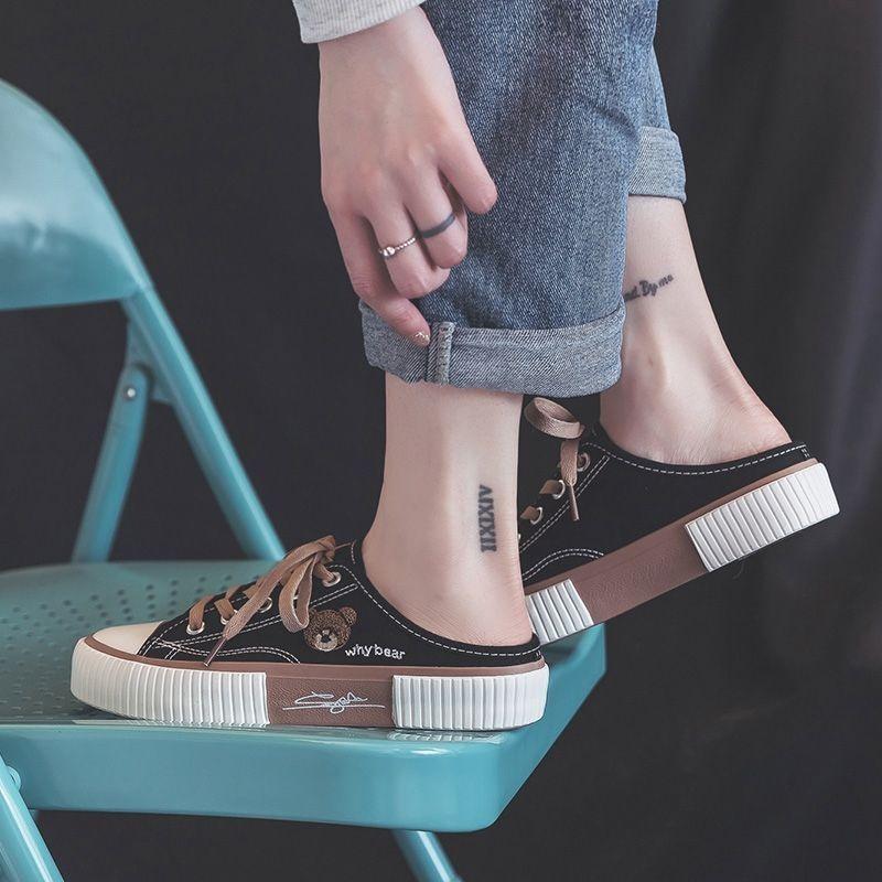 Spring New Bear Low-top Canvas Shoes Female Students Versatile Casual Board Shoes Trendy Sports Shoes