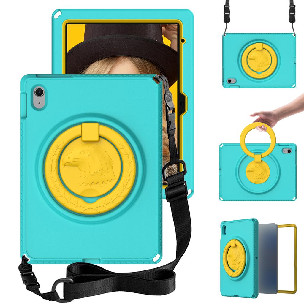 For iPad (2025)/10.9 (2022)/Air 11 (2025)/(2024) Case Eagle Pattern Rotating Kickstand Tablet Cover with Shoulder Strap