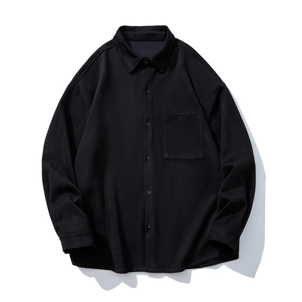 Light Luxury Men's Suede Solid Color Long-sleeved Shirt Men's Autumn New Trendy Brand Loose Drape Shirt Jacket