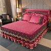 Crystal Velvet Princess Wedding Bedding Thicken Soft Bedspreads Lace Embroidered Bed Skirt Mattress Cover Pillowcases