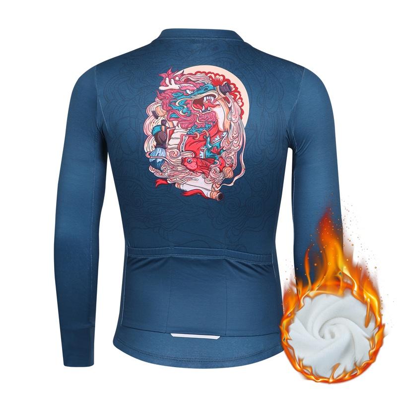 Camisa de ciclismo de lã de inverno com estampa de padrão masculino, roupa de ciclismo, mantenha aquecido, camisa de bicicleta de manga comprida