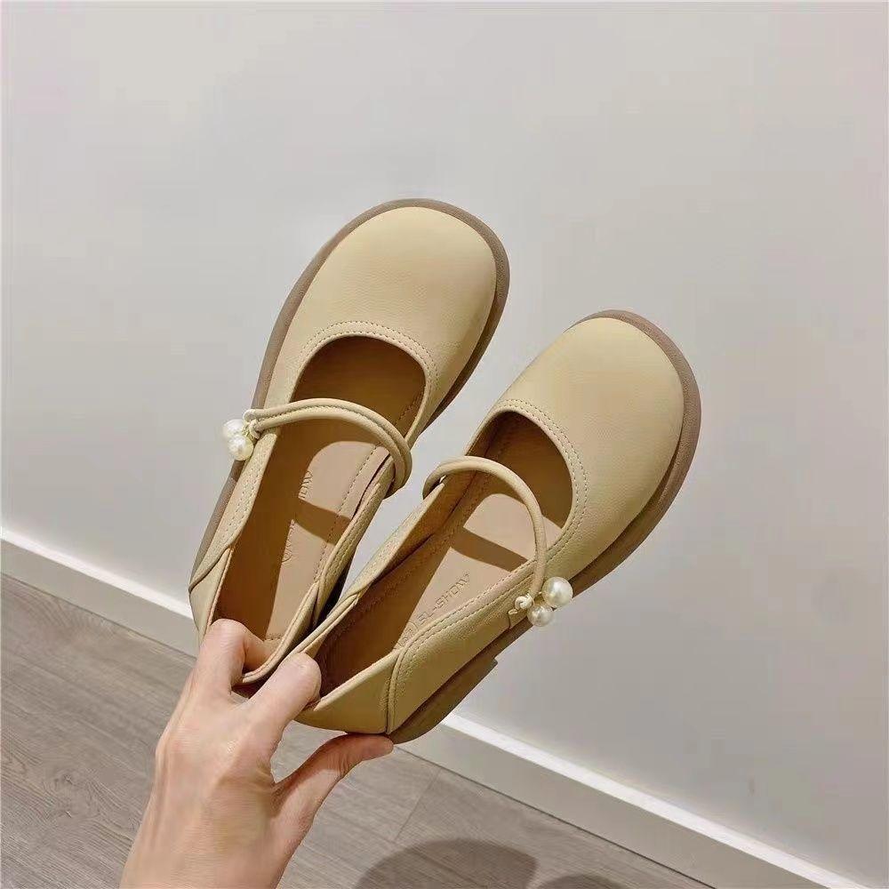 Korean Version of Soft-soled Mary Jane Small Leather Shoes Women's Summer 2025 New Flat-soled Pearl French Versatile Ins Tide