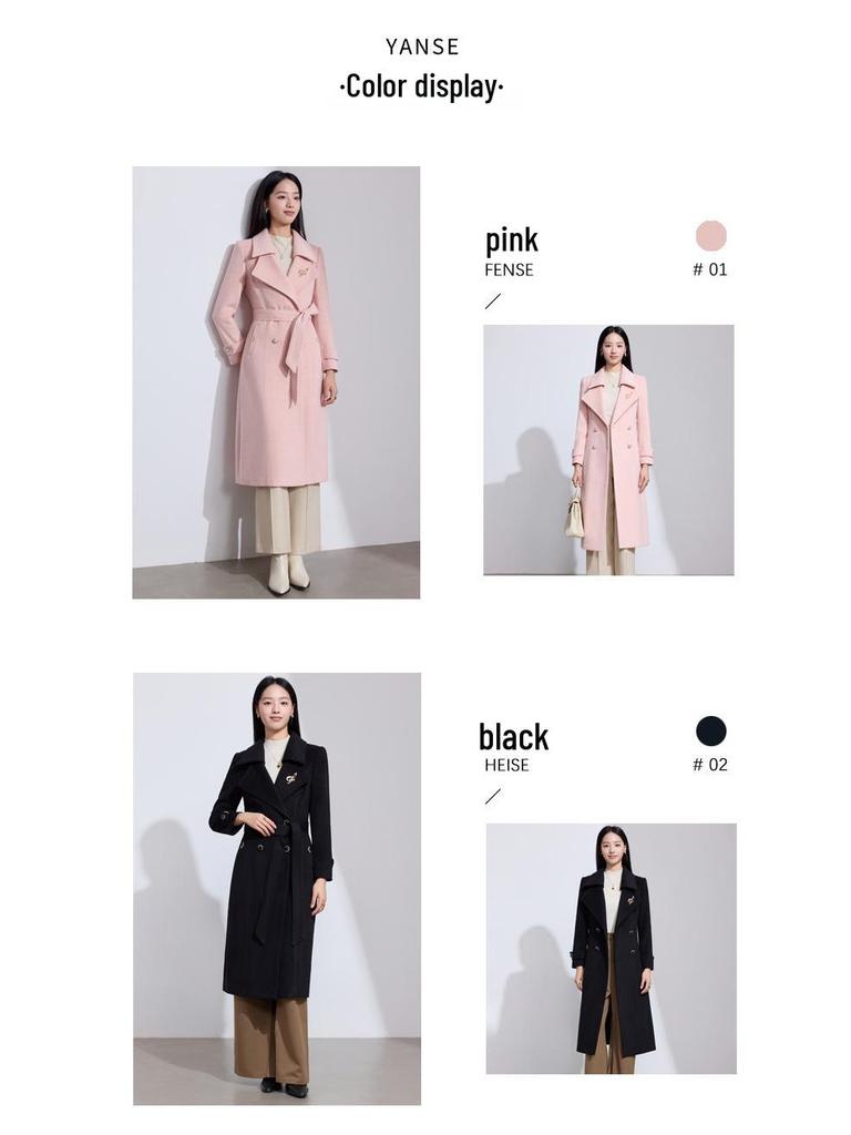Hepburn Style Double-Breasted Wool Coat for Women - Autumn/Winter French Mid-Length Design