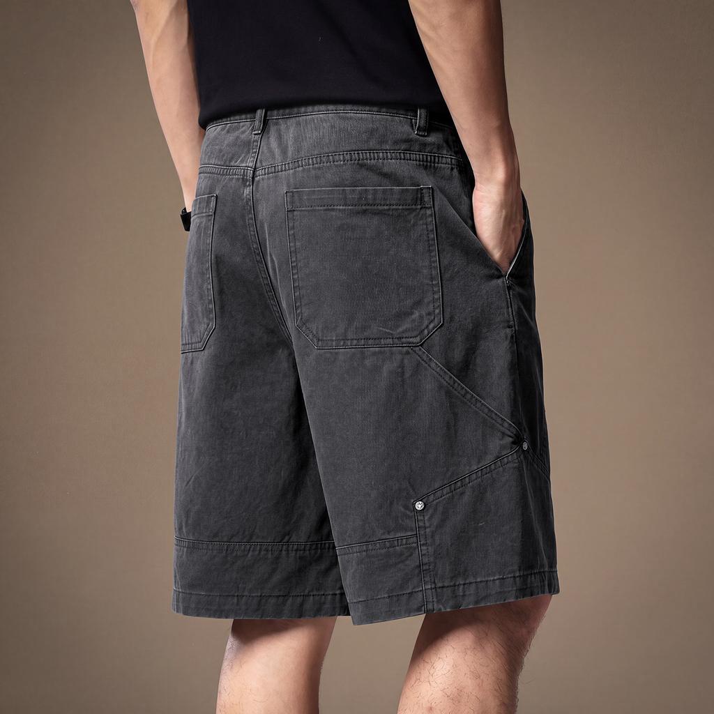 High-end American Retro Pure Cotton Washed Splicing Shorts Men's Summer New Loose and Old Straight Five-point Pants