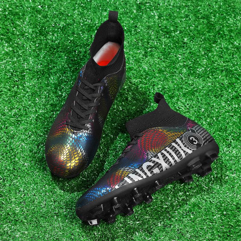 Manufacturer spot straight hair high top breathable football shoes professional game shoes artificial turf training shoes spot 2025