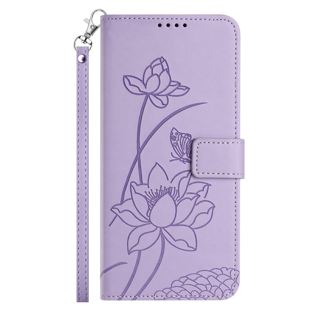 For Samsung Galaxy S26 Ultra Case Wallet Stand Lotus Imprint Leather Phone Cover with Wrist Strap