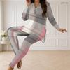 Women Plus Size Two Piece Set Half Zip Long Sleeve Plaid Printed Longline Top And Fitted Pants