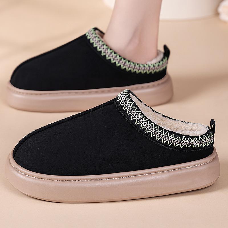Women's Fashionable and Versatile Warm Padded Lining a Stirrup Comfortable Soft Elastic Shock Waterproof Non-slip Leisure Snow Boots Cotton Slippers